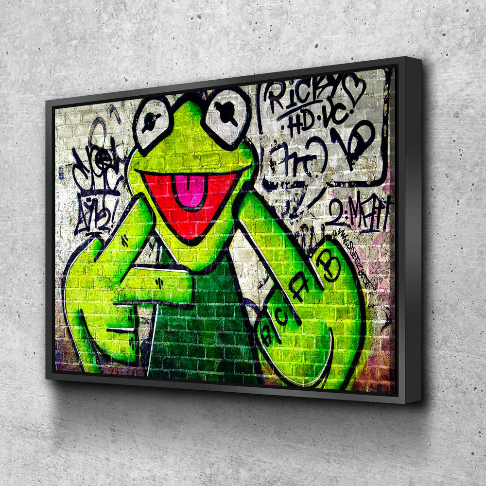 Banksy Frog Flip Off Canvas Wall Art, Abstract Wall Art - Royal Crown Pro
