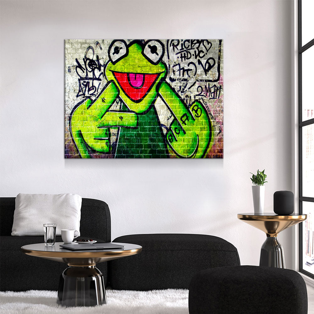 Banksy Frog Flip Off Canvas Wall Art, Abstract Wall Art - Royal Crown Pro