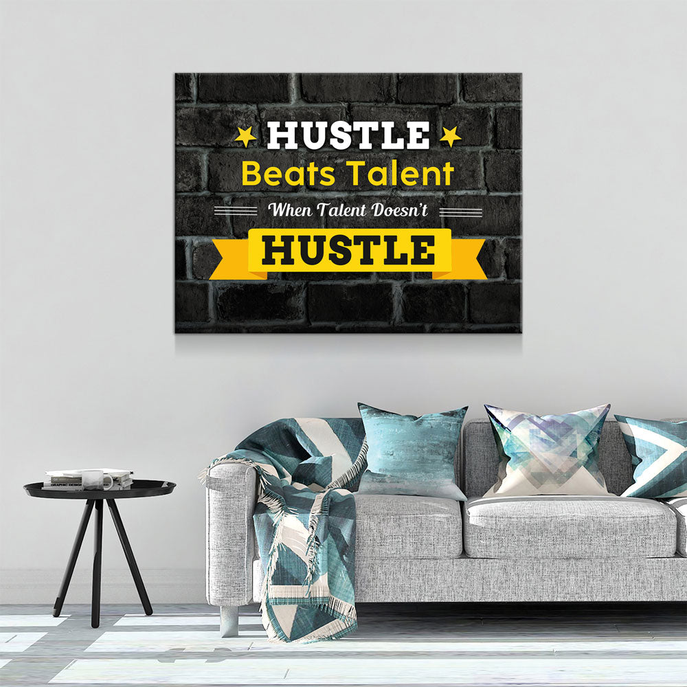 Hustle Beats Talent Canvas Wall Art Office Art Motivational - Royal Crown Pro