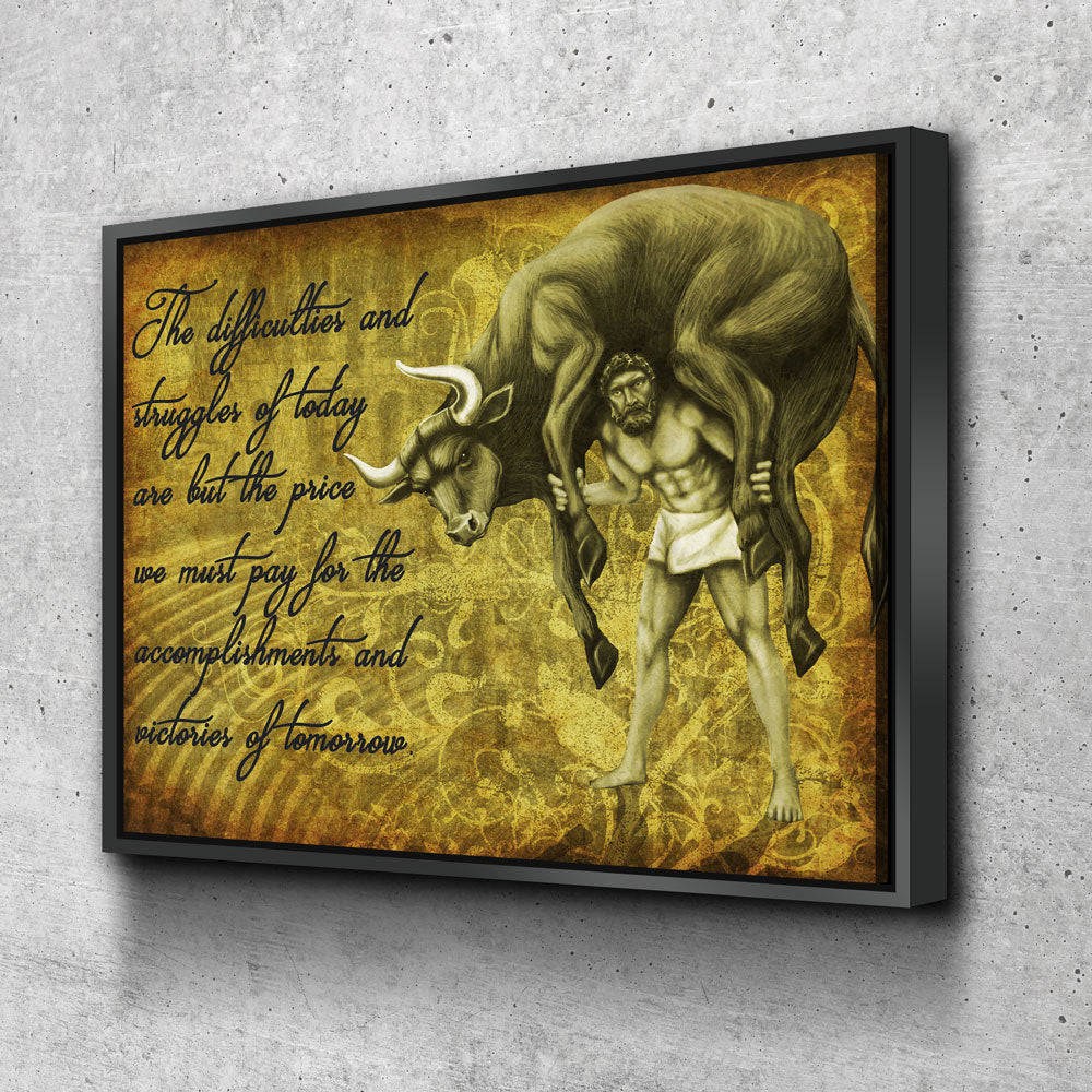 Milo Of Croton Olympian Greek Culture Canvas Wall Art, Milo The Olympic Wrestler Quote On Canvas - Royal Crown Pro