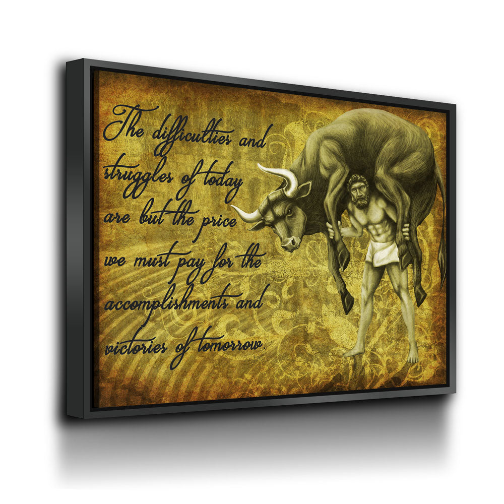 Milo Of Croton Olympian Greek Culture Canvas Wall Art, Milo The Olympic Wrestler Quote On Canvas - Royal Crown Pro