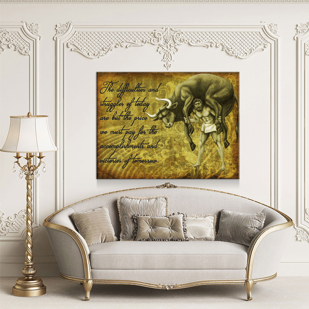 Milo Of Croton Olympian Greek Culture Canvas Wall Art, Milo The Olympic Wrestler Quote On Canvas - Royal Crown Pro