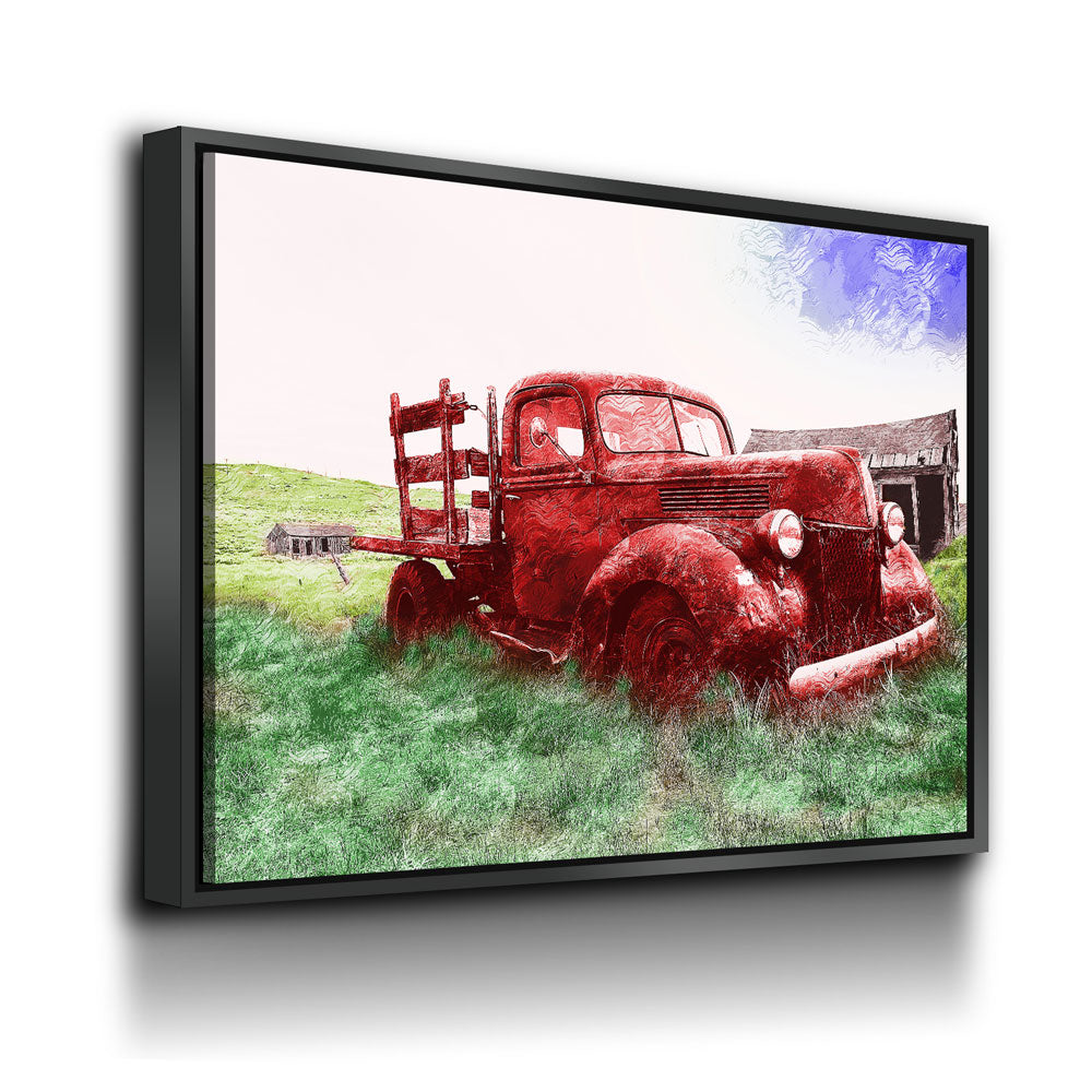 Old Red Farm Truck Abstract Canvas Wall Art, Old Farm Truck Art - Royal Crown Pro