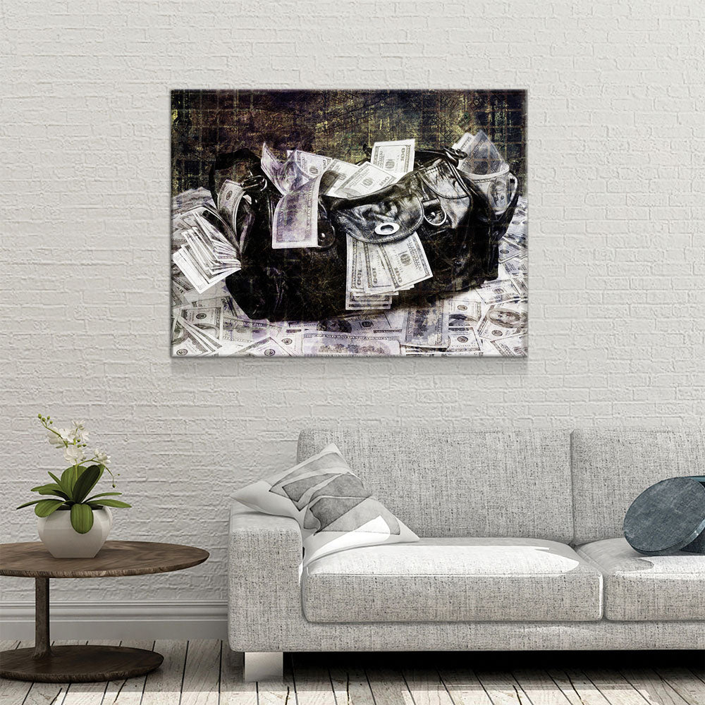 Secure The Money Bag Motivational Canvas Wall Art - Royal Crown Pro