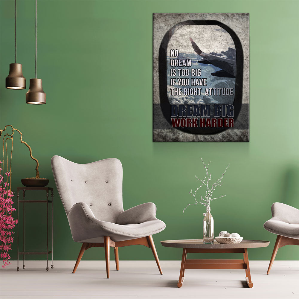 Dream Big Work Harder Canvas Wall Art, Motivational Decor, Motivational Quotes, Inspirational Art, Success Wall Art, Office Decor - Royal Crown Pro