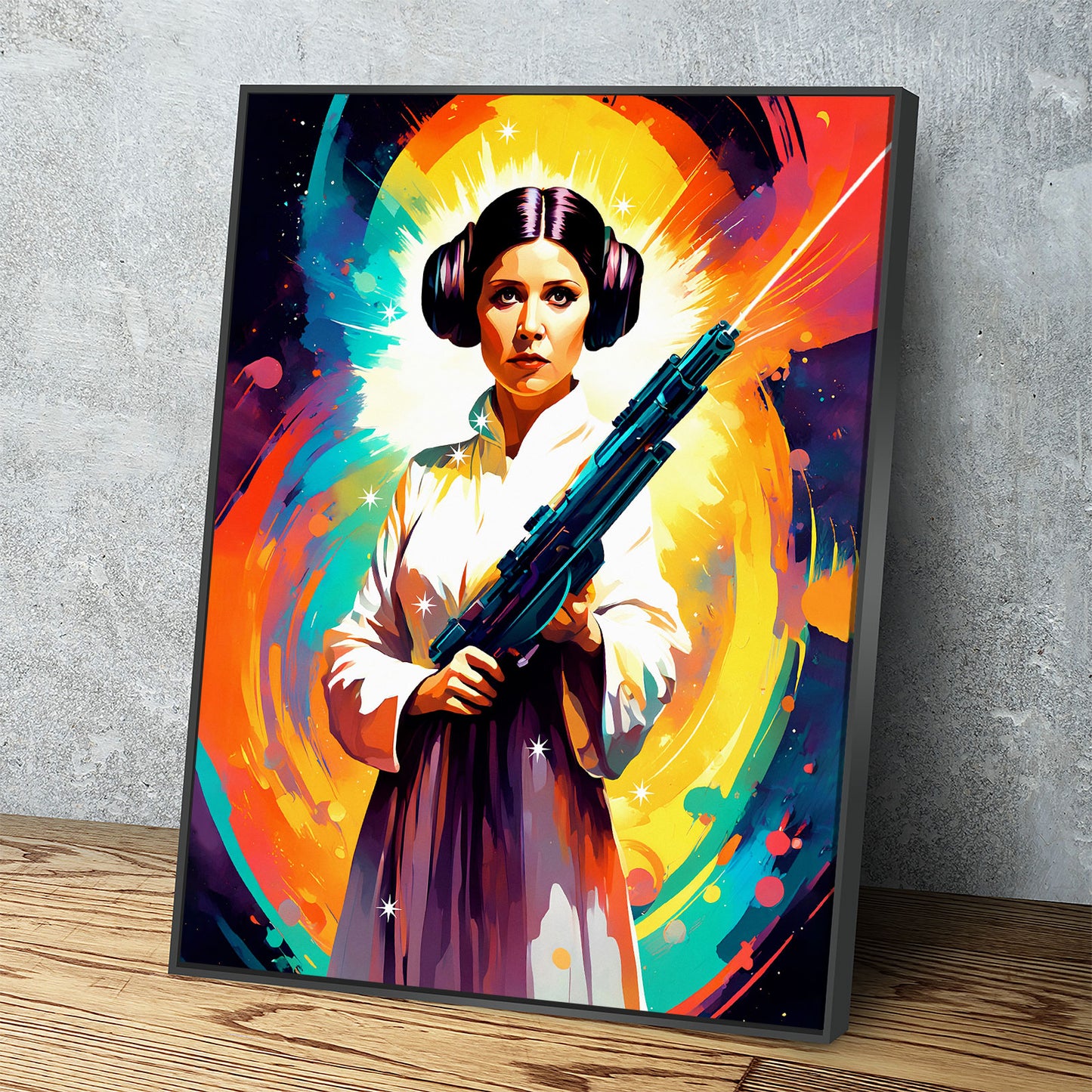 Abstract Princess Leia Canvas Wall Art, Colorful Princess Leia Print - Royal Crown Pro