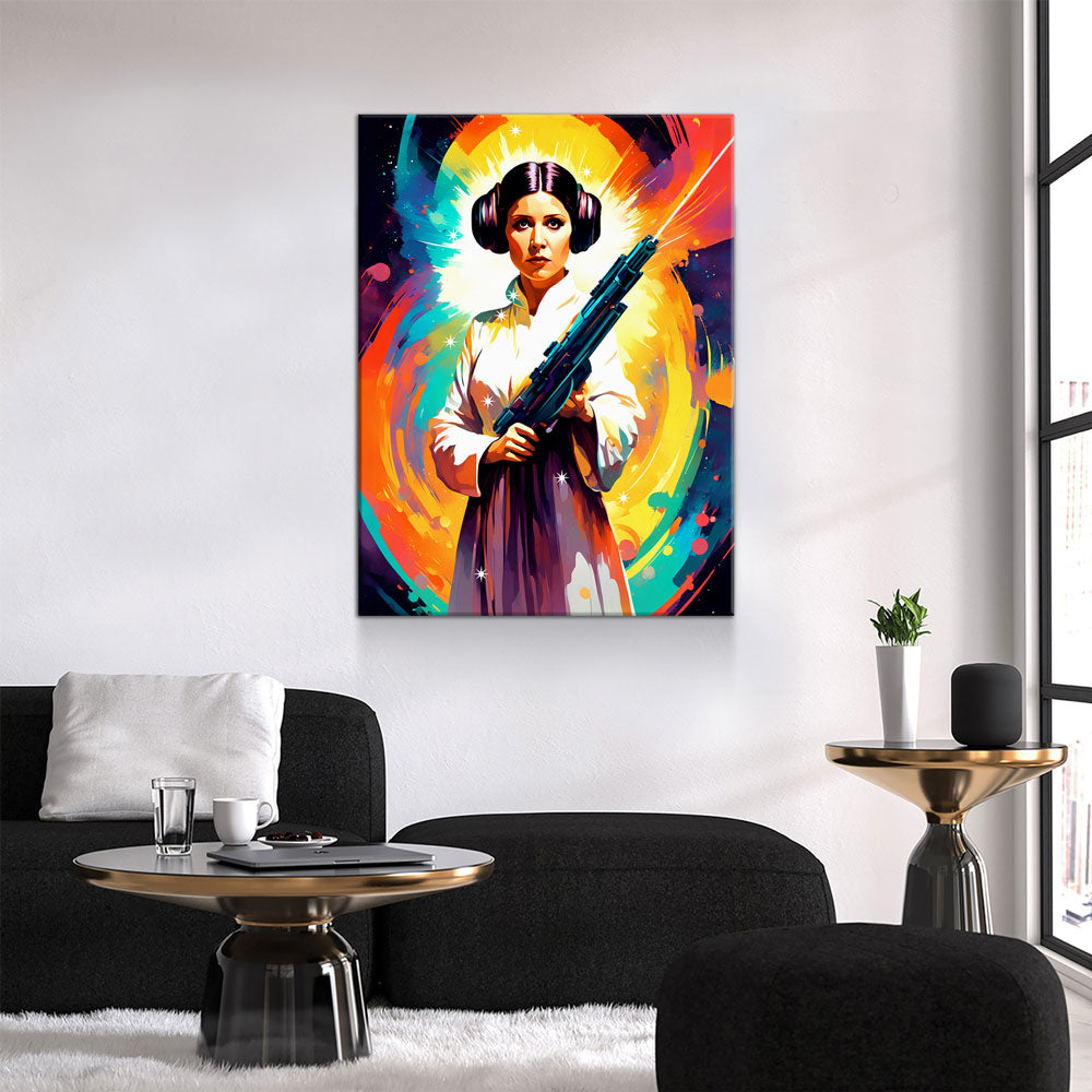 Abstract Princess Leia Canvas Wall Art, Colorful Princess Leia Print - Royal Crown Pro
