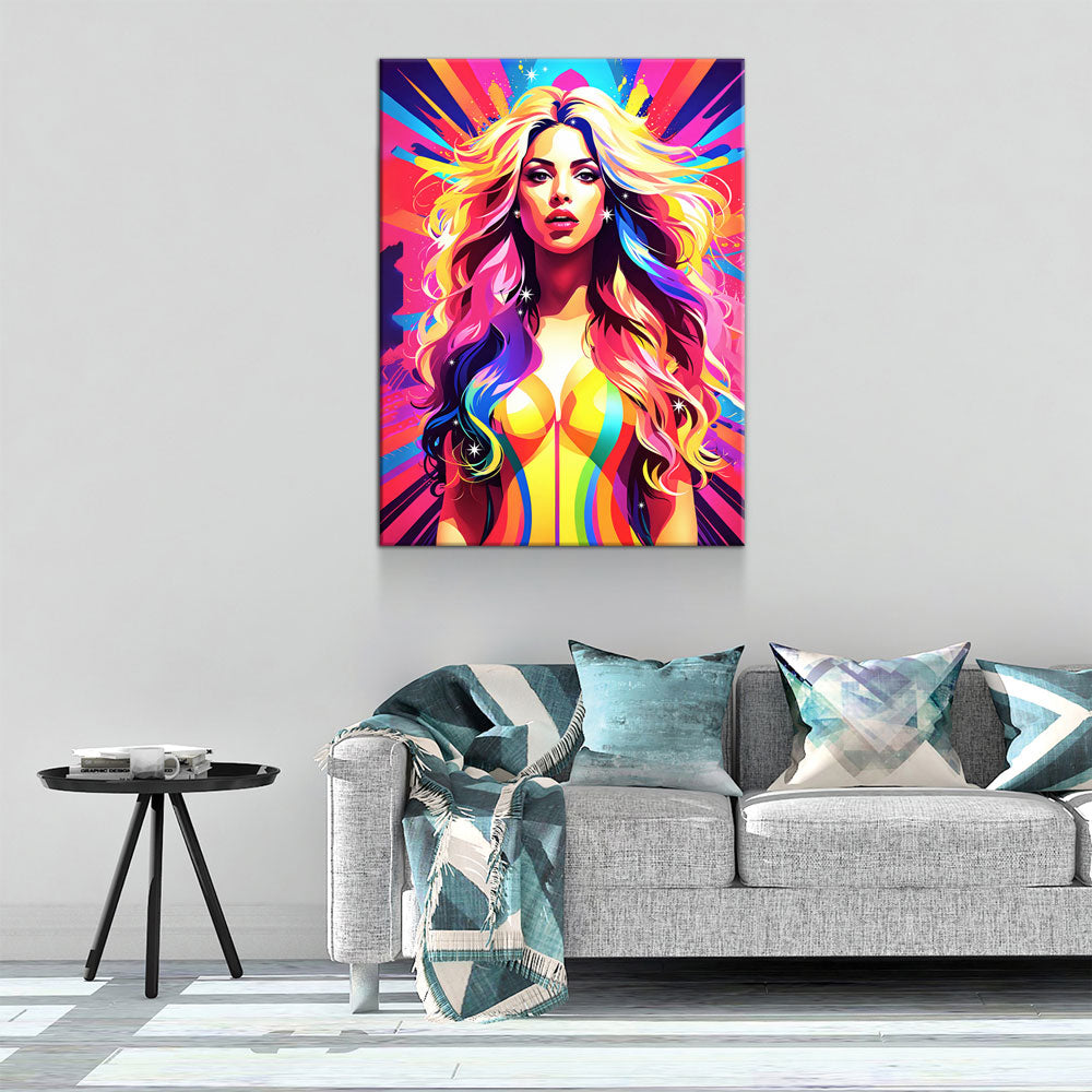 Abstract Shakira Canvas Wall Art, Shakira Colorful Print - Royal Crown Pro