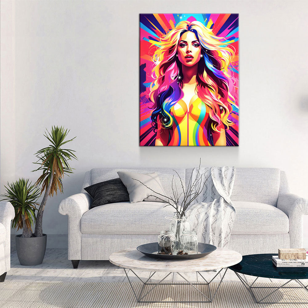 Abstract Shakira Canvas Wall Art, Shakira Colorful Print - Royal Crown Pro