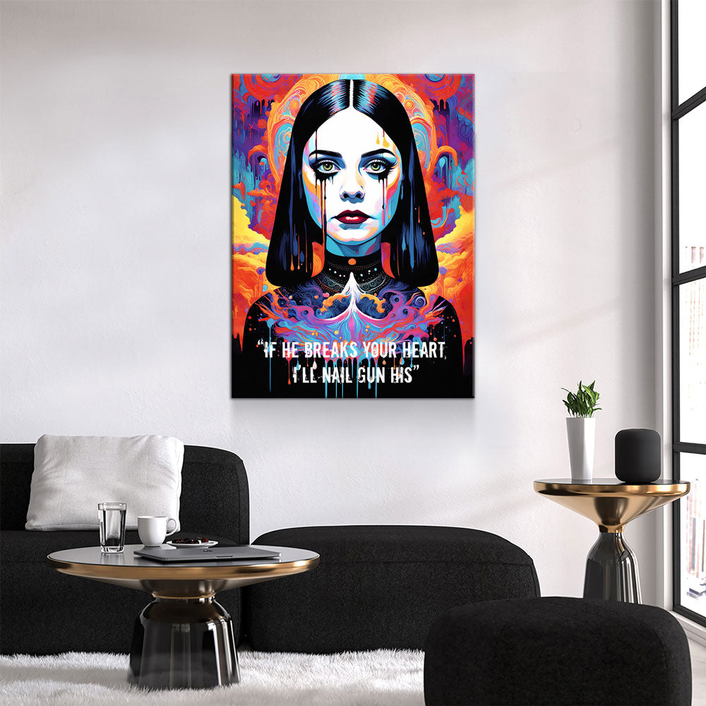Abstract Wednesday Adams Canvas Wall Art, Colorful Wednesday Adams Print - Royal Crown Pro