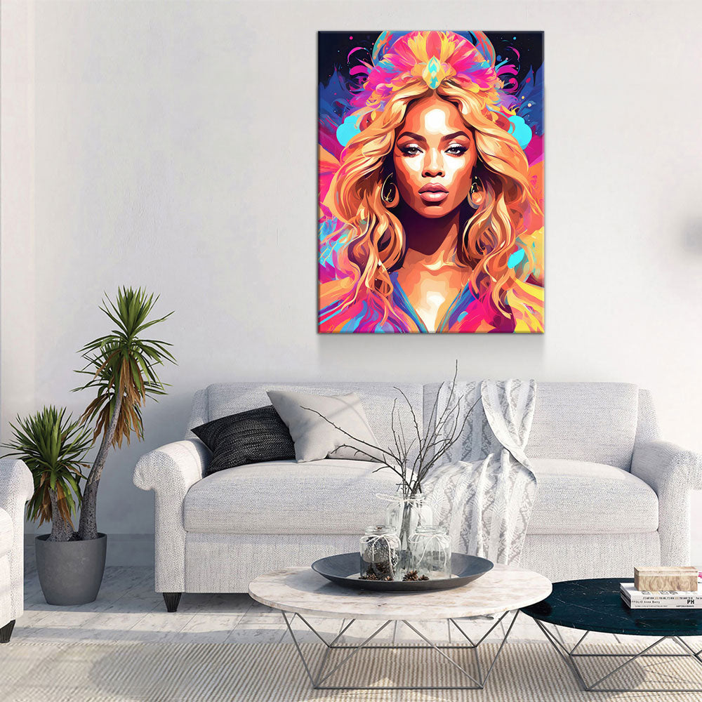 Abstract Beyonce Canvas Wall Art, Colorful Beyonce Print - Royal Crown Pro
