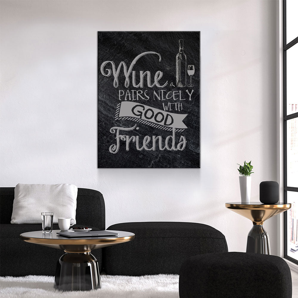 Wine Pairs Nicely With Good Friends Canvas Wall Art, Home Decor, Wine Gift, Wine Art Decor, Wine Canvas, Gift For Wine Lover, Wine Sign - Royal Crown Pro