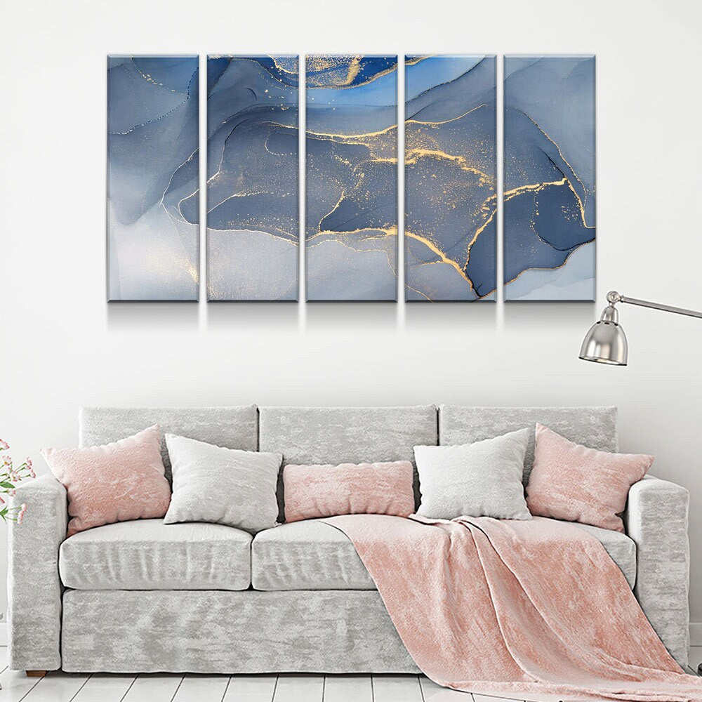 Marbled Blue Gold Canvas Wall Art, Modern Art, Modern Wall Decor, Large Marble Art, Marble Canvas Print, Beautiful Abstract Art - Royal Crown Pro