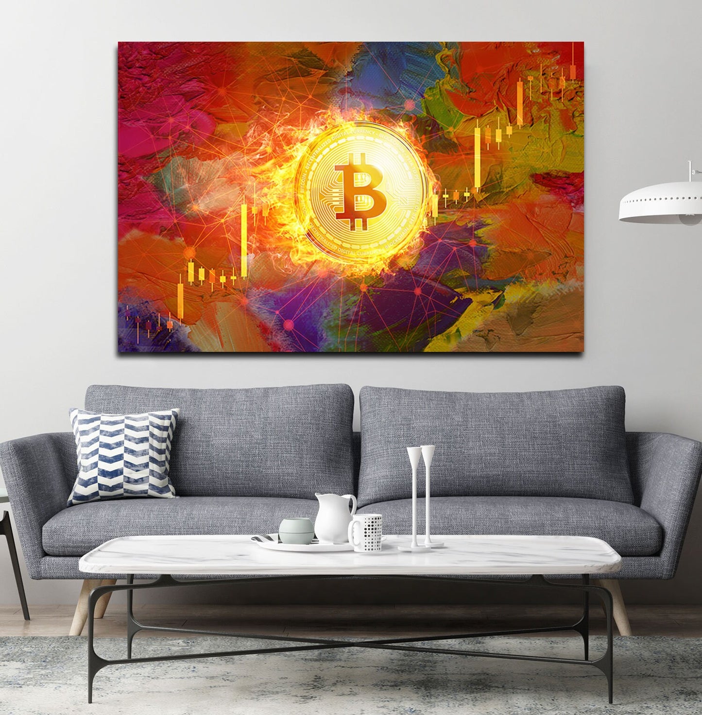 Bitcoin Fire Canvas Wall Art, Office Decor, Bitcoin, Crypto Currency, Block Chain, Decentralized Currency, Bitcoin Wall Art, Candlestick - Royal Crown Pro