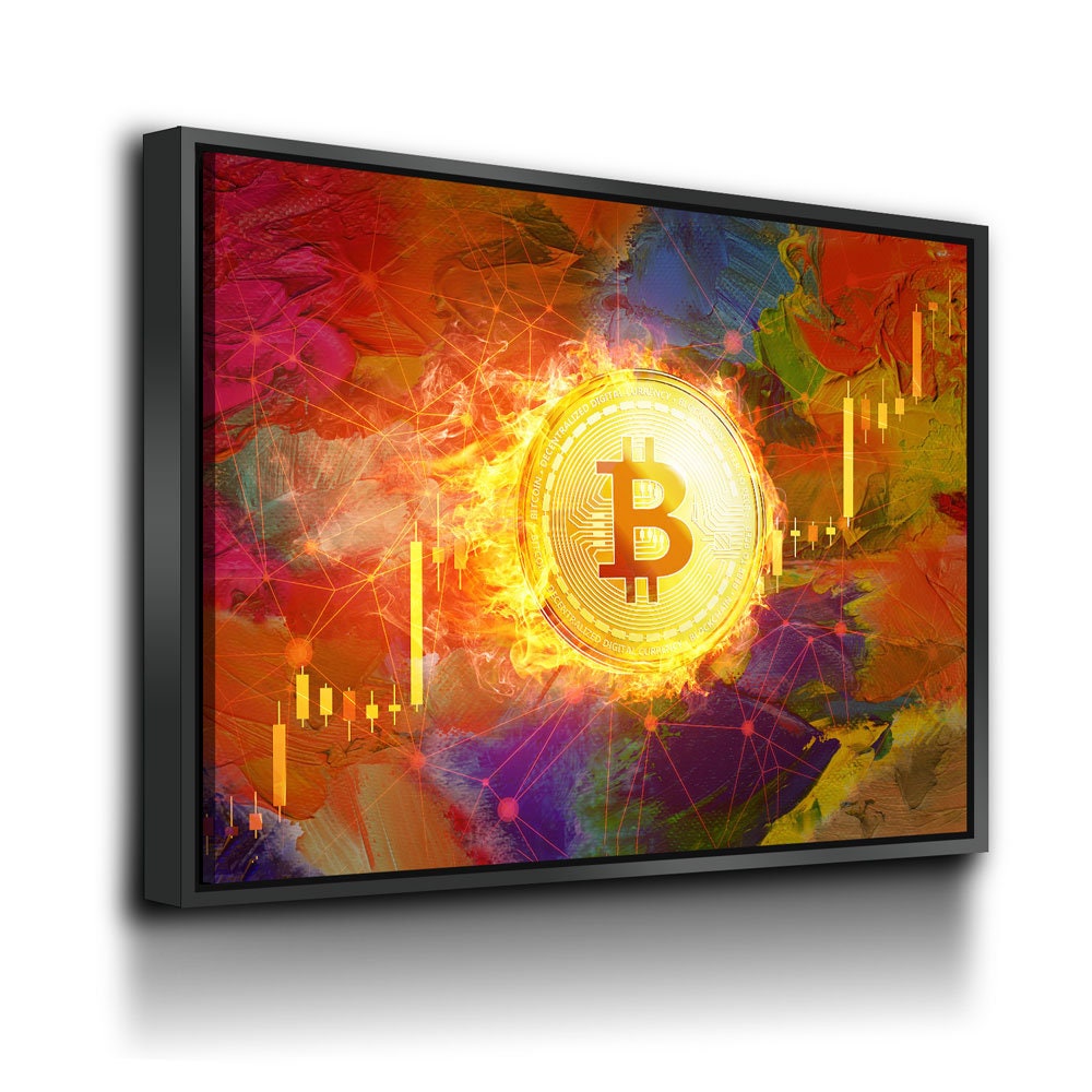 Bitcoin Fire Canvas Wall Art, Office Decor, Bitcoin, Crypto Currency, Block Chain, Decentralized Currency, Bitcoin Wall Art, Candlestick - Royal Crown Pro