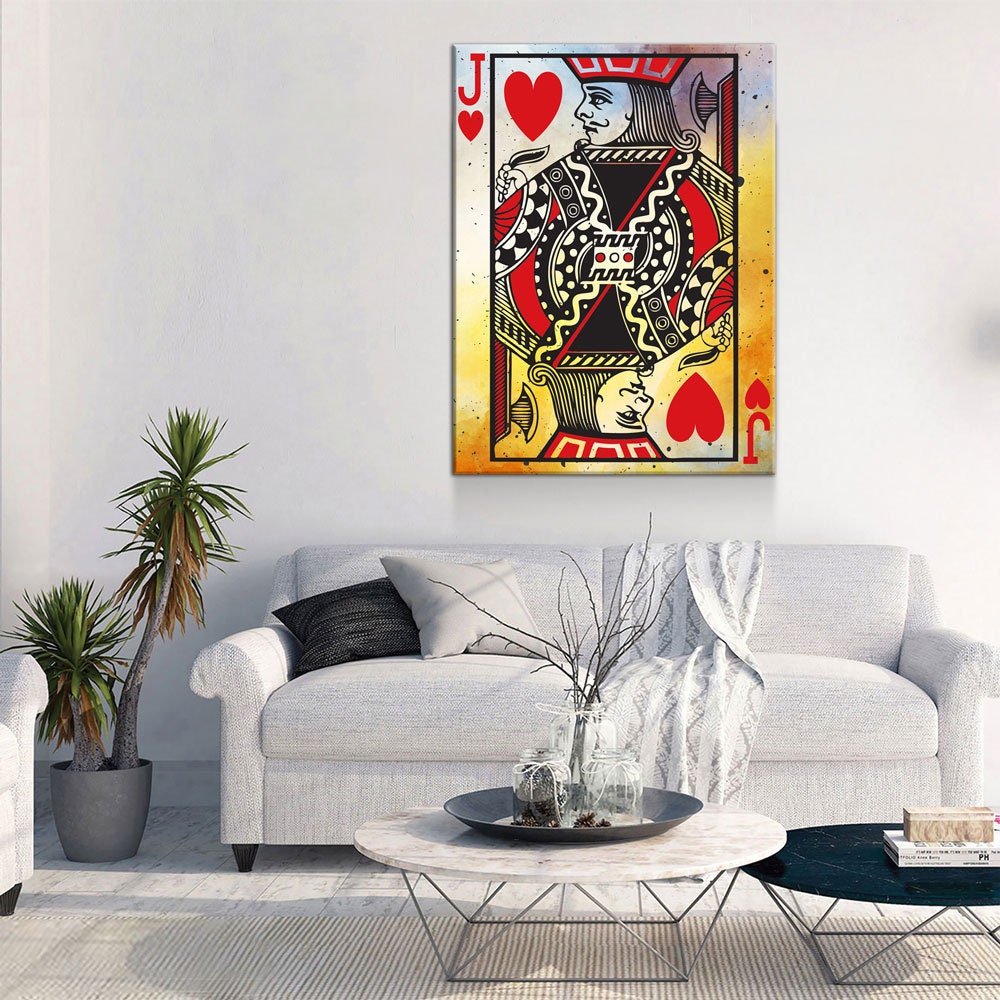 Jack Of Hearts Vintage Canvas Wall Art, Poker Room, Casino Room, Man Cave, Jack Of Hearts, Playing Card Art, Poker Cards - Royal Crown Pro
