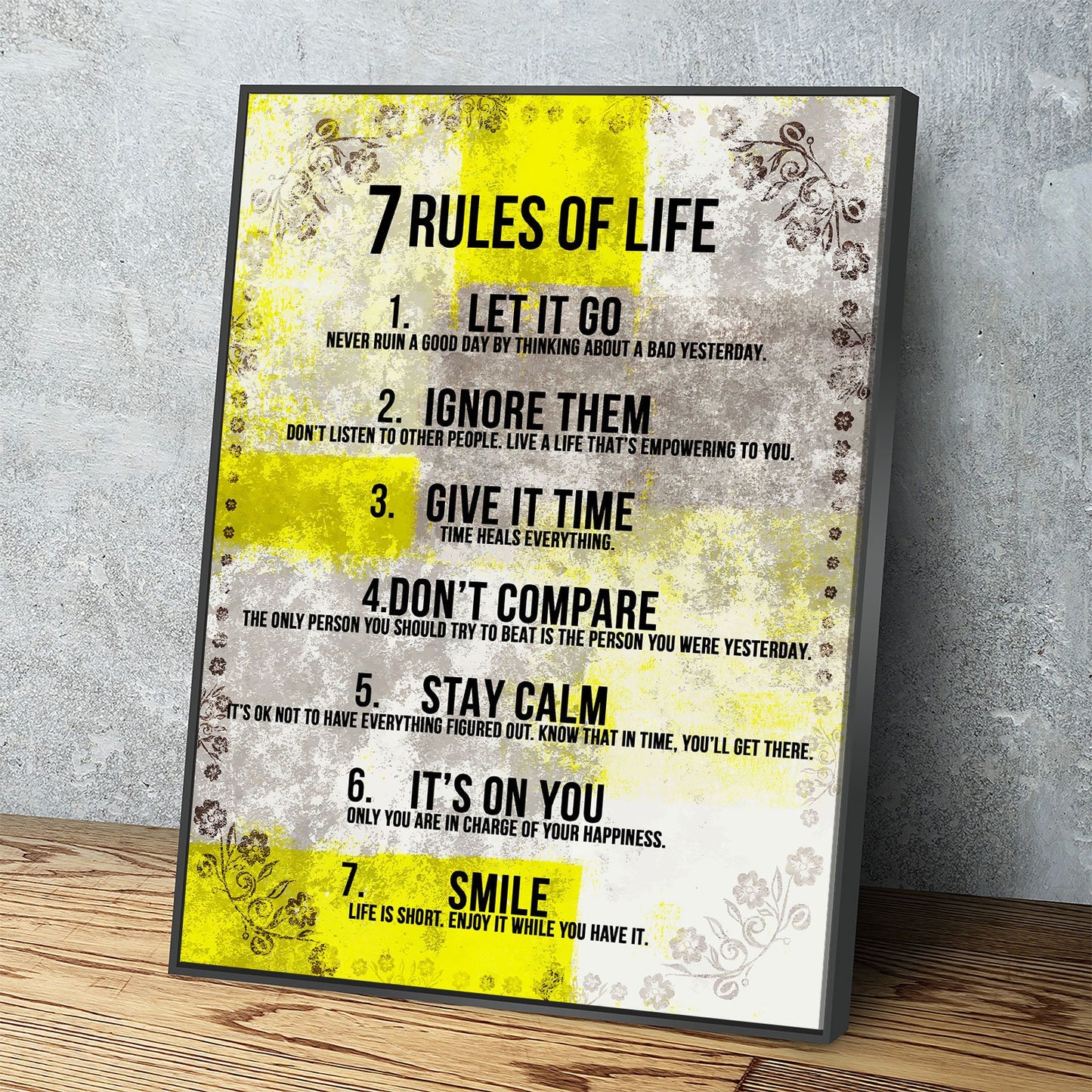 7 Rules Of Life Motivational Canvas Wall Art - Royal Crown Pro