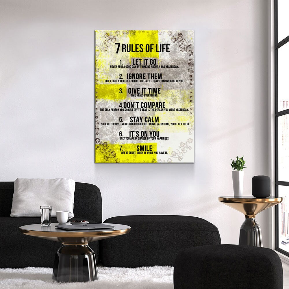 7 Rules Of Life Motivational Canvas Wall Art - Royal Crown Pro