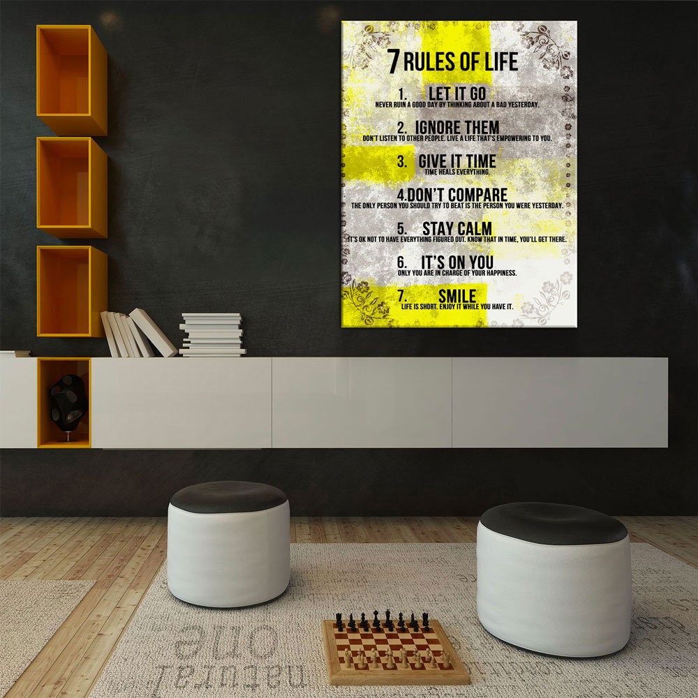 7 Rules Of Life Motivational Canvas Wall Art - Royal Crown Pro