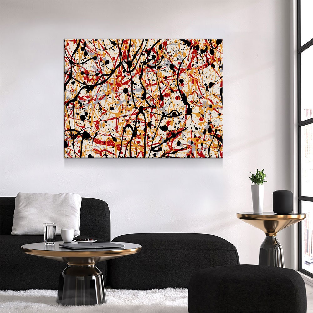 Abstract Paint Drip Canvas Wall Art, Jackson Pollock Style Art, Abstract Decor, Abstract Expressionism, Black Red Art - Royal Crown Pro