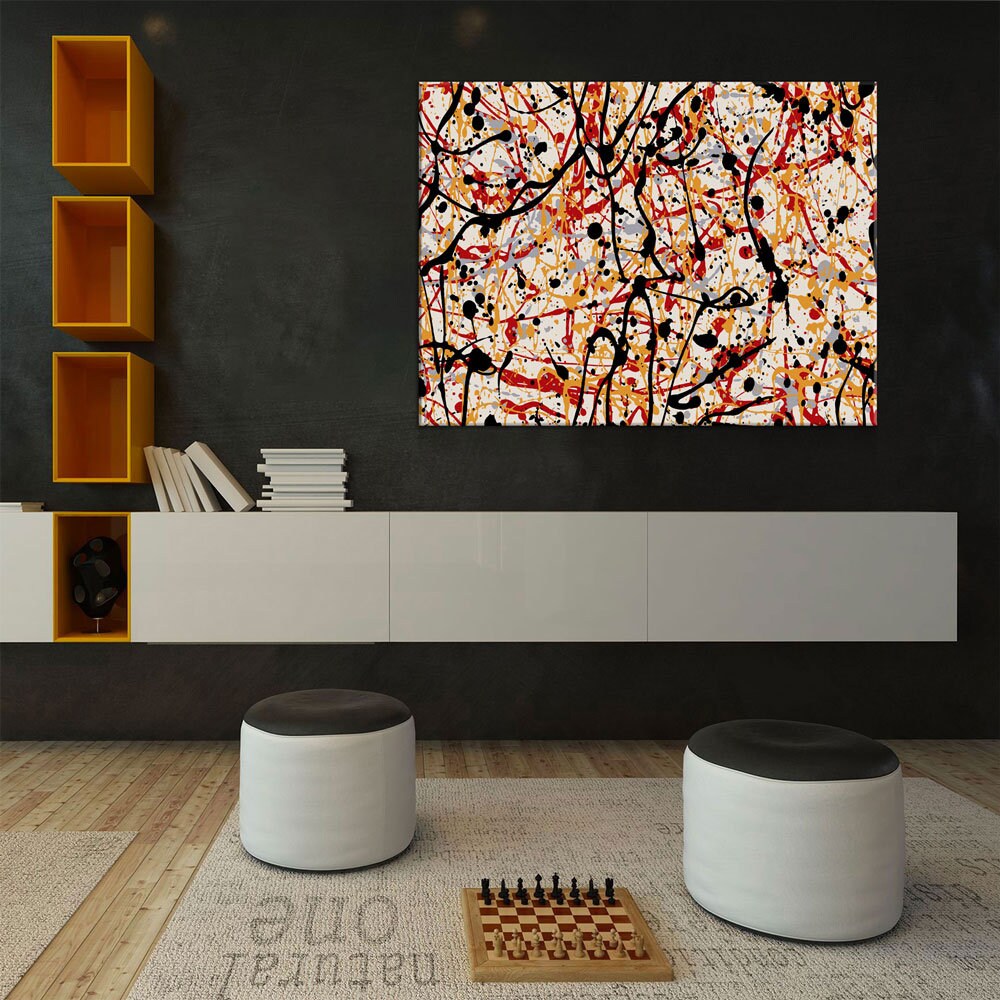 Abstract Paint Drip Canvas Wall Art, Jackson Pollock Style Art, Abstract Decor, Abstract Expressionism, Black Red Art - Royal Crown Pro