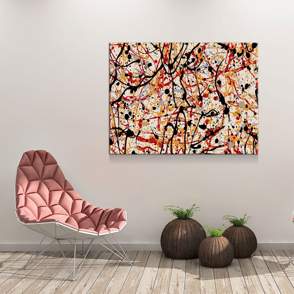 Abstract Paint Drip Canvas Wall Art, Jackson Pollock Style Art, Abstract Decor, Abstract Expressionism, Black Red Art - Royal Crown Pro