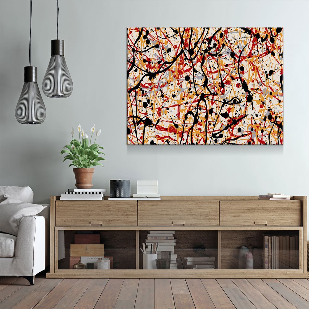 Abstract Paint Drip Canvas Wall Art, Jackson Pollock Style Art, Abstract Decor, Abstract Expressionism, Black Red Art - Royal Crown Pro