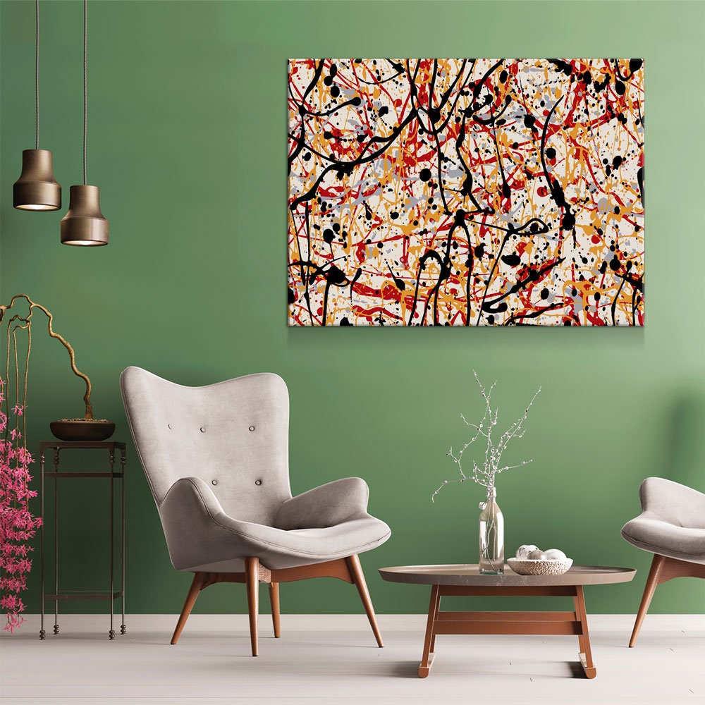 Abstract Paint Drip Canvas Wall Art, Jackson Pollock Style Art, Abstract Decor, Abstract Expressionism, Black Red Art - Royal Crown Pro