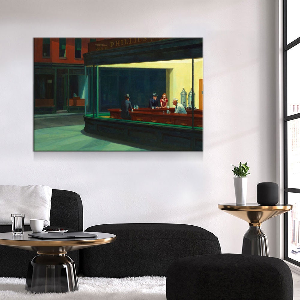 Nighthawks 1942 Canvas Wall Art, Nighthawks Print Reproduction by Edward Hopper, Vintage Decor, Classic Diner, Deserted Urban - Royal Crown Pro