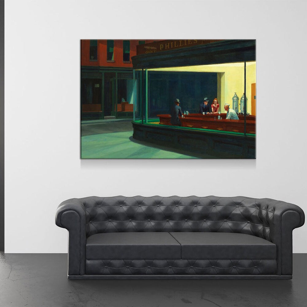 Nighthawks 1942 Canvas Wall Art, Nighthawks Print Reproduction by Edward Hopper, Vintage Decor, Classic Diner, Deserted Urban - Royal Crown Pro