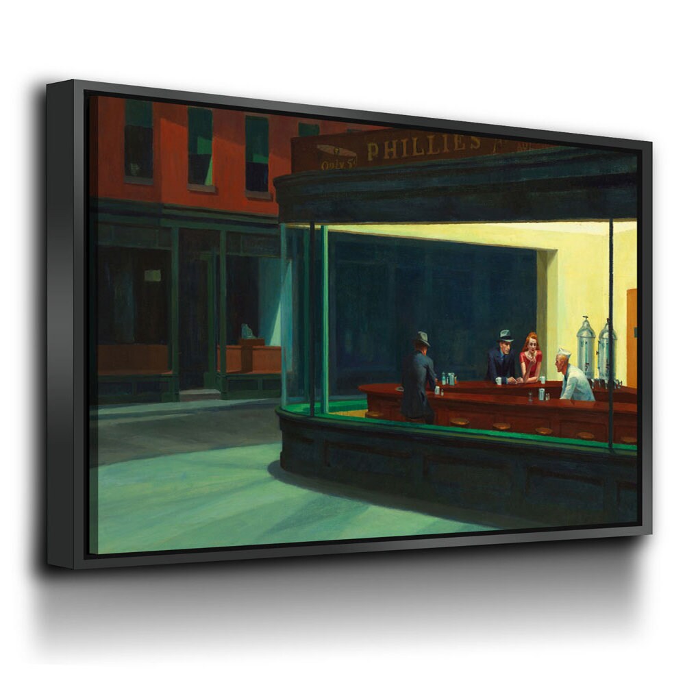 Nighthawks 1942 Canvas Wall Art, Nighthawks Print Reproduction by Edward Hopper, Vintage Decor, Classic Diner, Deserted Urban - Royal Crown Pro