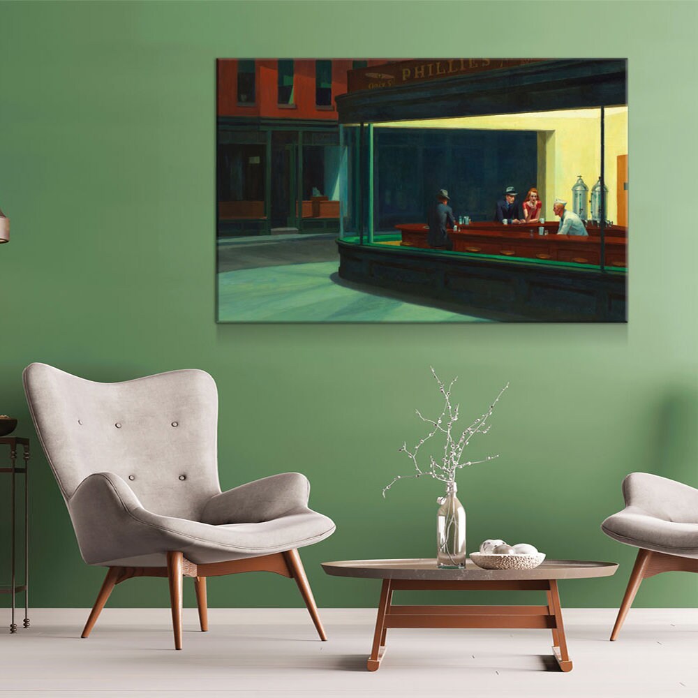 Nighthawks 1942 Canvas Wall Art, Nighthawks Print Reproduction by Edward Hopper, Vintage Decor, Classic Diner, Deserted Urban - Royal Crown Pro