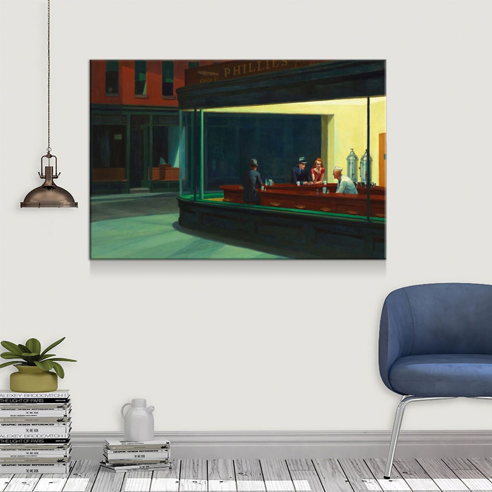 Nighthawks 1942 Canvas Wall Art, Nighthawks Print Reproduction by Edward Hopper, Vintage Decor, Classic Diner, Deserted Urban - Royal Crown Pro