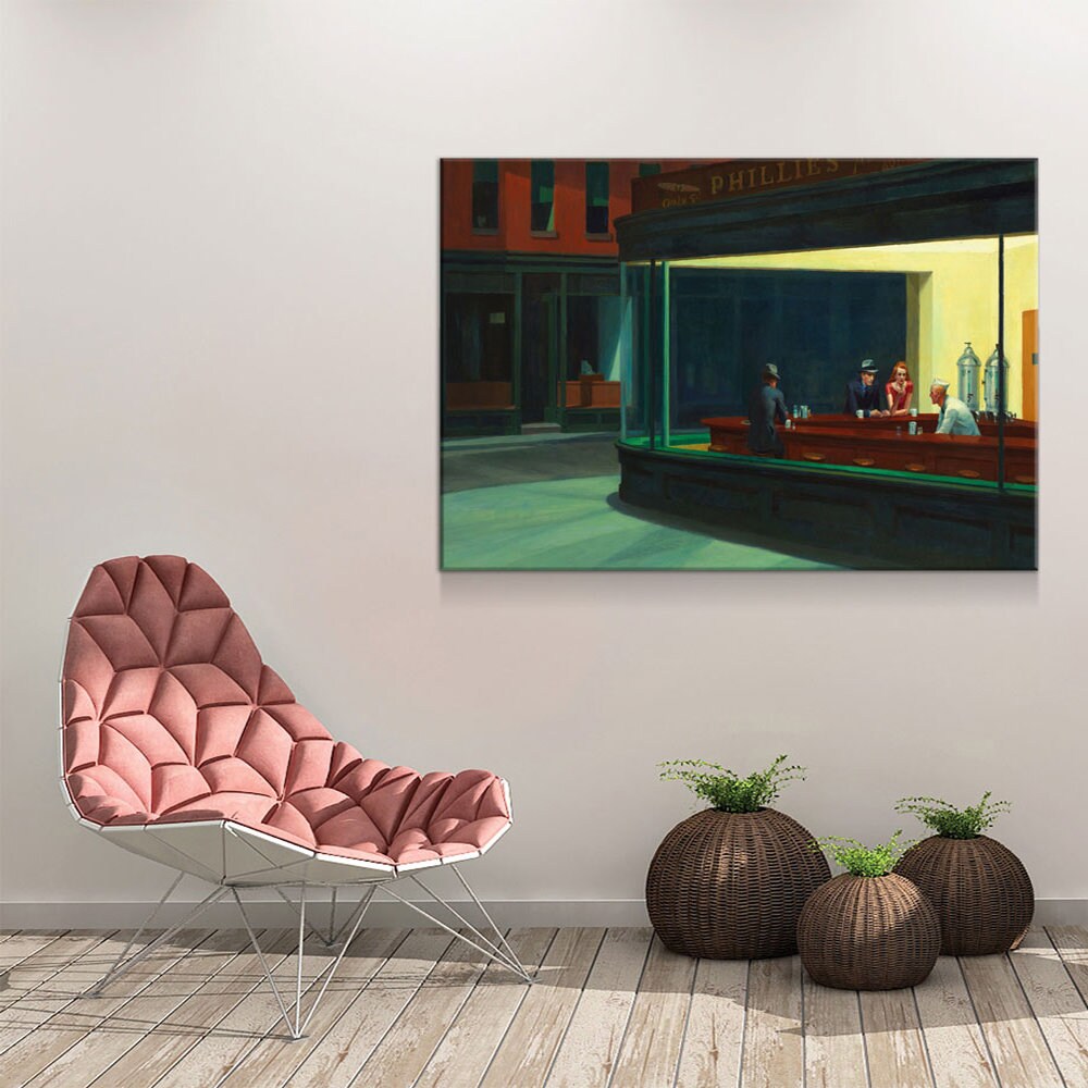 Nighthawks 1942 Canvas Wall Art, Nighthawks Print Reproduction by Edward Hopper, Vintage Decor, Classic Diner, Deserted Urban - Royal Crown Pro