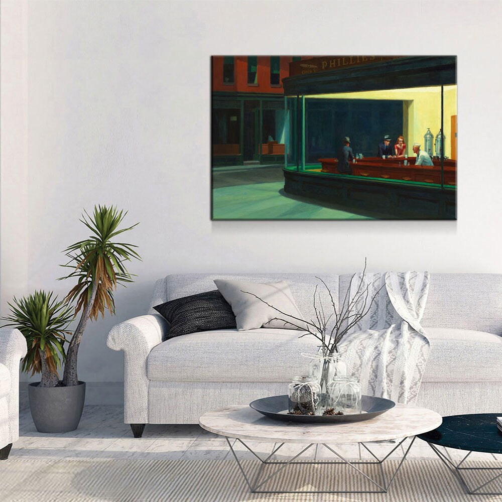 Nighthawks 1942 Canvas Wall Art, Nighthawks Print Reproduction by Edward Hopper, Vintage Decor, Classic Diner, Deserted Urban - Royal Crown Pro
