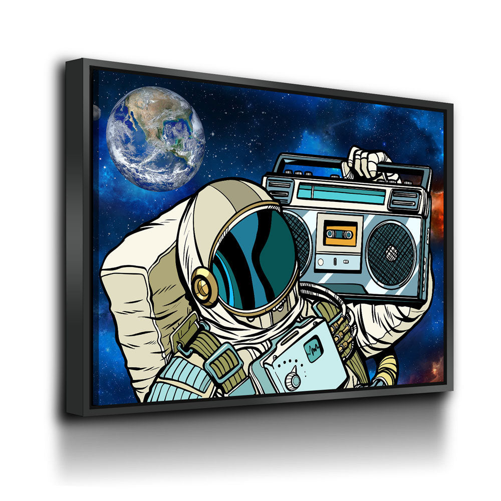Spaceman Galaxy Jam Canvas Wall Art, Space Walk, Galaxy Jam, Retro Tape Player, Man Cave Decor, Dorm Decor, Retro Decor - Royal Crown Pro