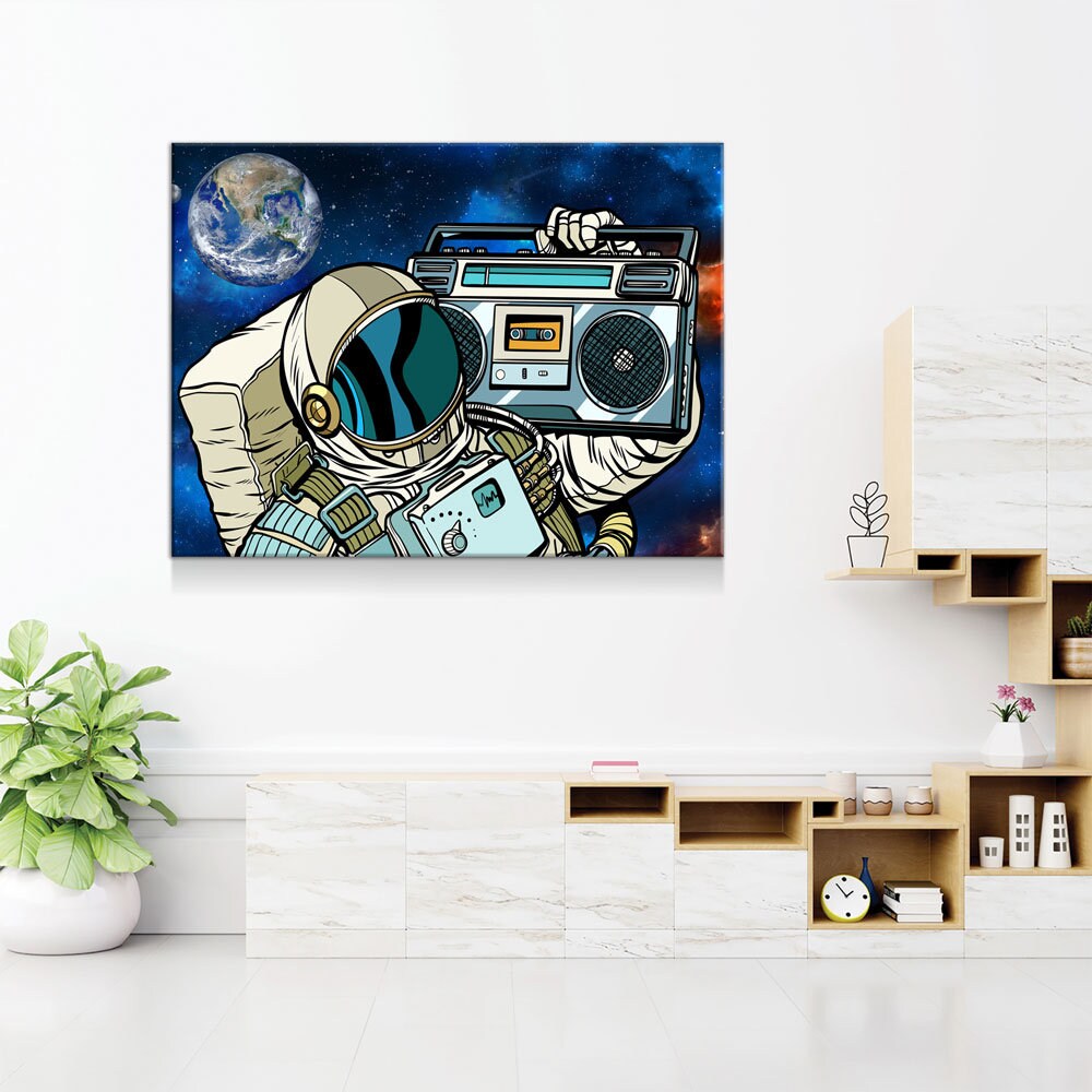 Spaceman Galaxy Jam Canvas Wall Art, Space Walk, Galaxy Jam, Retro Tape Player, Man Cave Decor, Dorm Decor, Retro Decor - Royal Crown Pro