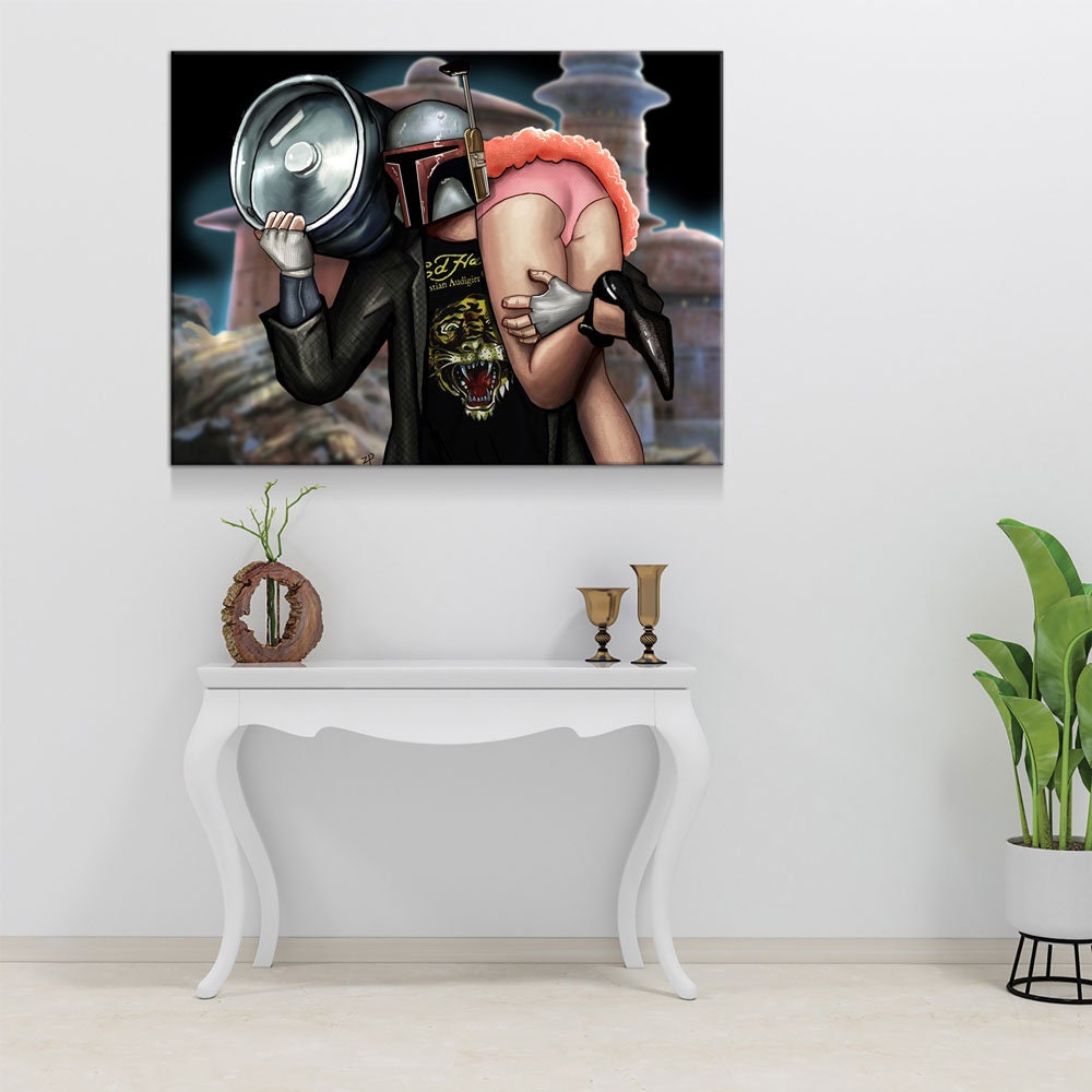 Boba Fett Epic Party Canvas Wall Art, Star Wars Parody With Epic Party Artwork - Royal Crown Pro