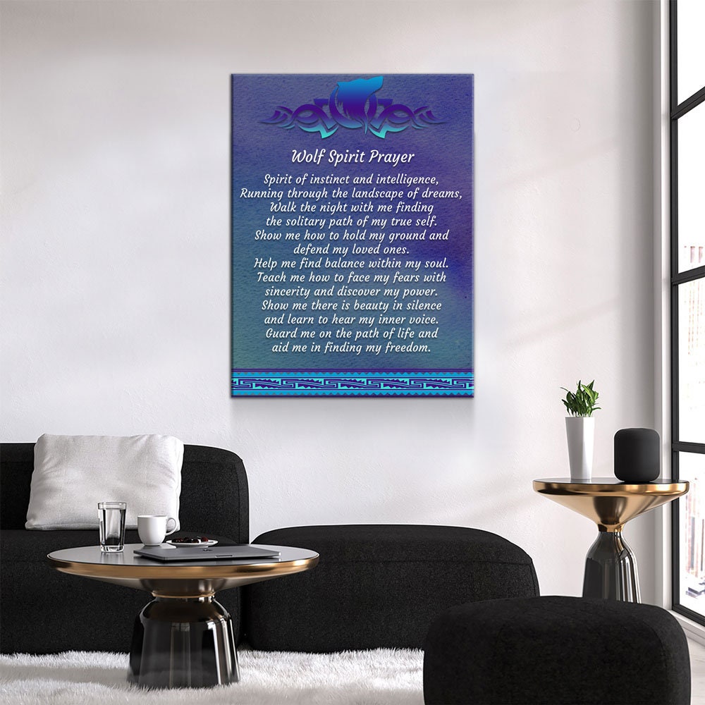 Wolf Spirit Prayer Canvas Wall Art, Wolf Decor, Wolf Prayer, Wolf Spirt, Native American Indian Decor, Spirit of instinct and intelligence - Royal Crown Pro