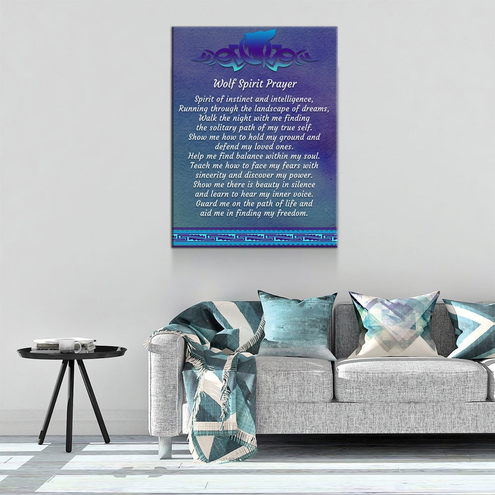 Wolf Spirit Prayer Canvas Wall Art, Wolf Decor, Wolf Prayer, Wolf Spirt, Native American Indian Decor, Spirit of instinct and intelligence - Royal Crown Pro