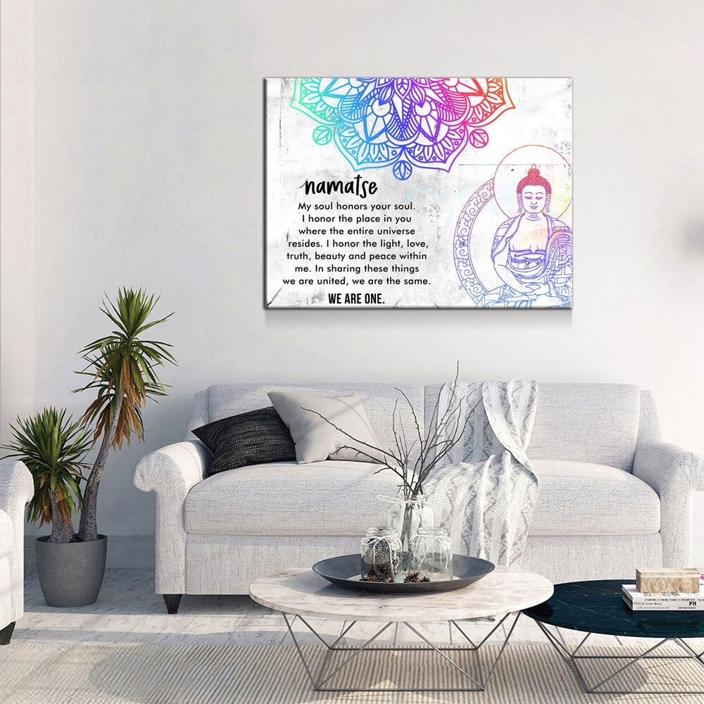 Namaste We Are One Canvas Wall Art, Yoga Decor, Inspirational Art, Massage Therapy Decor, Mind, Body Soul - Royal Crown Pro