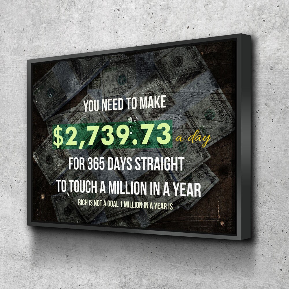 A Million In A Year Goals Wall Art, Motivational, Success Quote, Rich Is Not A Goal 1 Million In A Year Is, Entrepreneur Quote, Office Decor - Royal Crown Pro