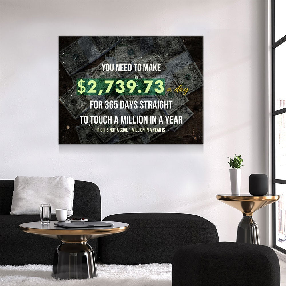 A Million In A Year Goals Wall Art, Motivational, Success Quote, Rich Is Not A Goal 1 Million In A Year Is, Entrepreneur Quote, Office Decor - Royal Crown Pro
