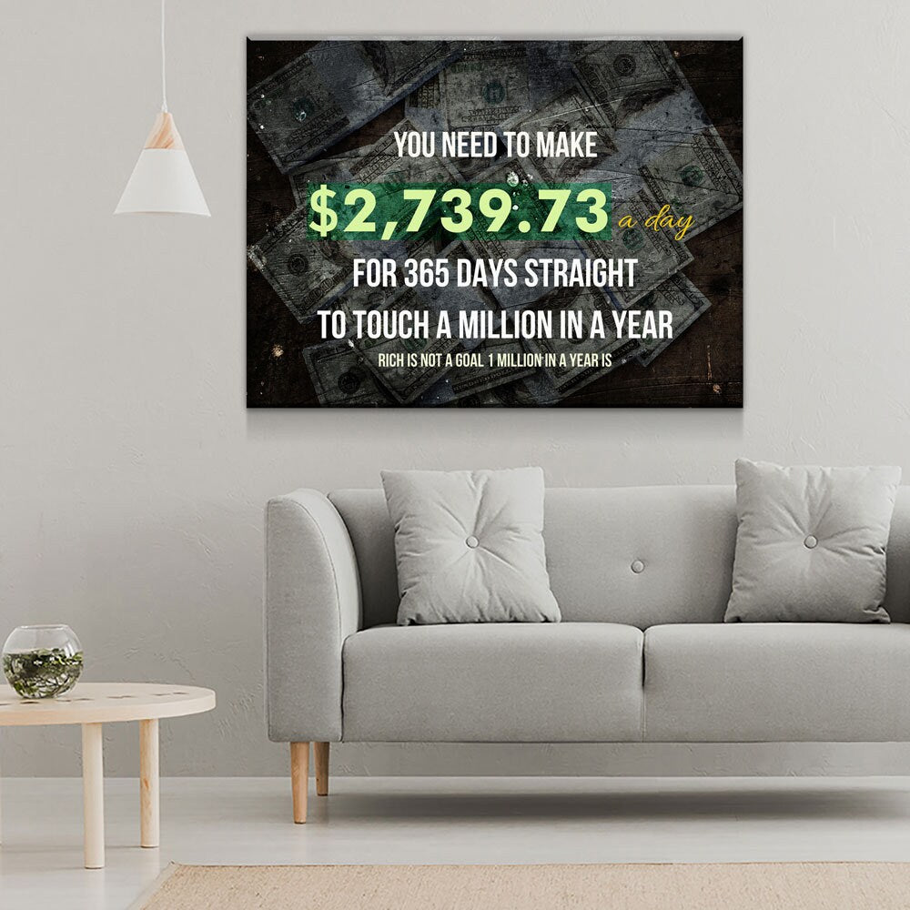 A Million In A Year Goals Wall Art, Motivational, Success Quote, Rich Is Not A Goal 1 Million In A Year Is, Entrepreneur Quote, Office Decor - Royal Crown Pro