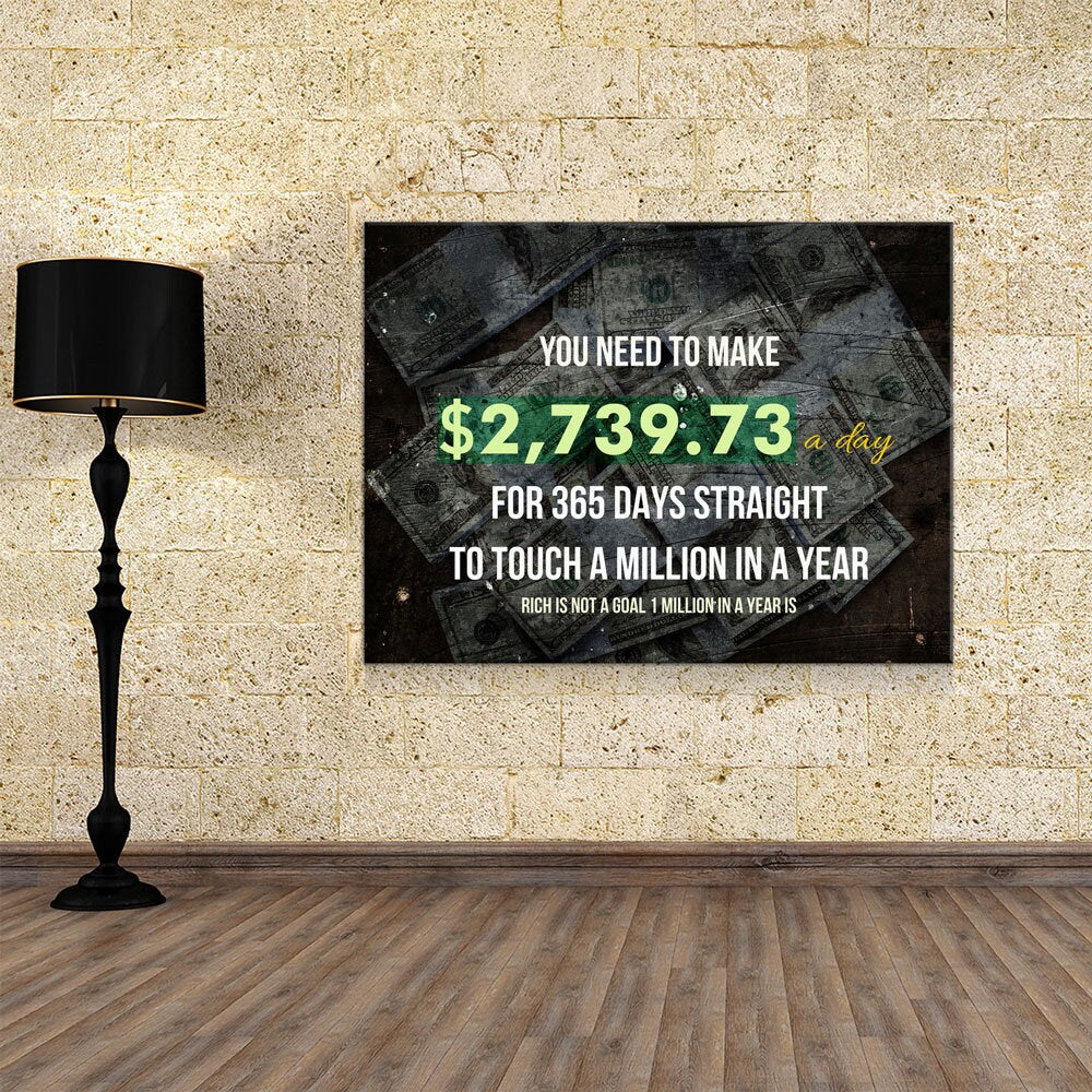 A Million In A Year Goals Wall Art, Motivational, Success Quote, Rich Is Not A Goal 1 Million In A Year Is, Entrepreneur Quote, Office Decor - Royal Crown Pro