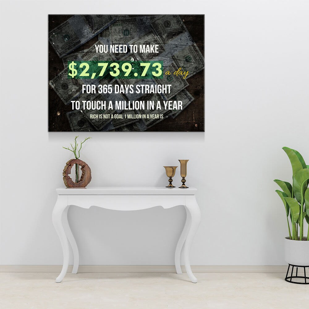 A Million In A Year Goals Wall Art, Motivational, Success Quote, Rich Is Not A Goal 1 Million In A Year Is, Entrepreneur Quote, Office Decor - Royal Crown Pro