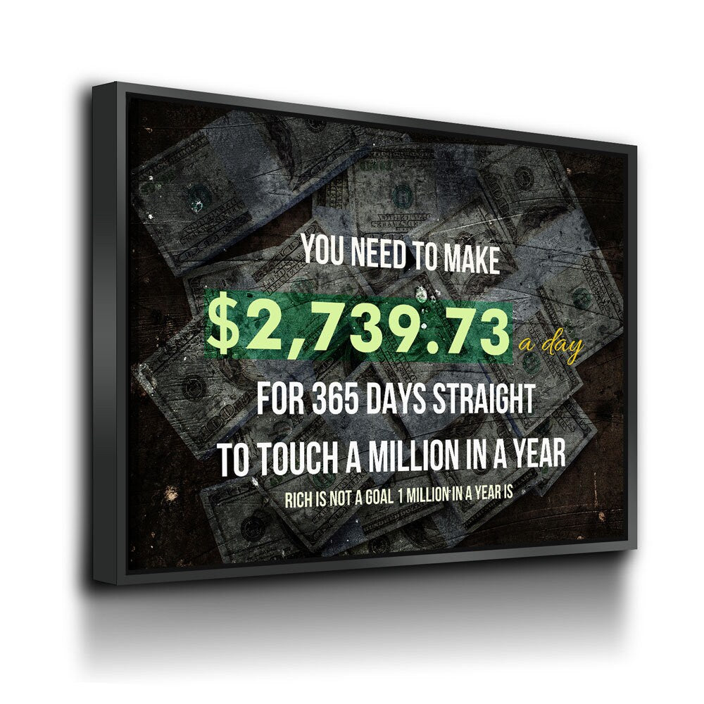 A Million In A Year Goals Wall Art, Motivational, Success Quote, Rich Is Not A Goal 1 Million In A Year Is, Entrepreneur Quote, Office Decor - Royal Crown Pro