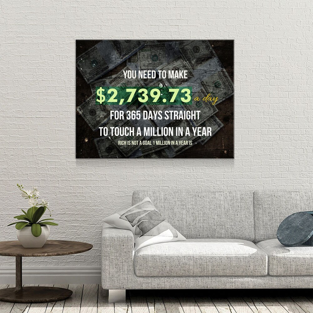 A Million In A Year Goals Wall Art, Motivational, Success Quote, Rich Is Not A Goal 1 Million In A Year Is, Entrepreneur Quote, Office Decor - Royal Crown Pro