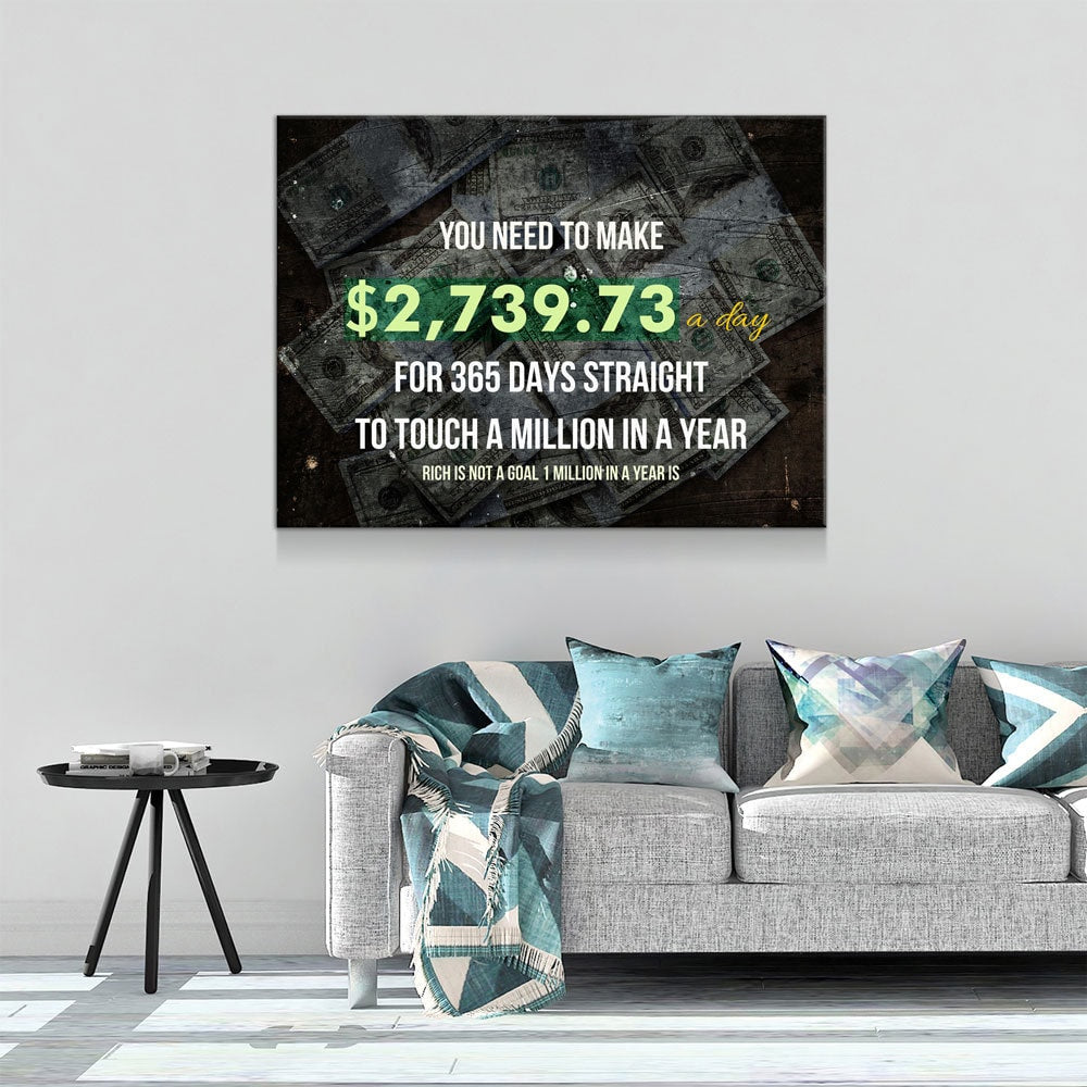 A Million In A Year Goals Wall Art, Motivational, Success Quote, Rich Is Not A Goal 1 Million In A Year Is, Entrepreneur Quote, Office Decor - Royal Crown Pro