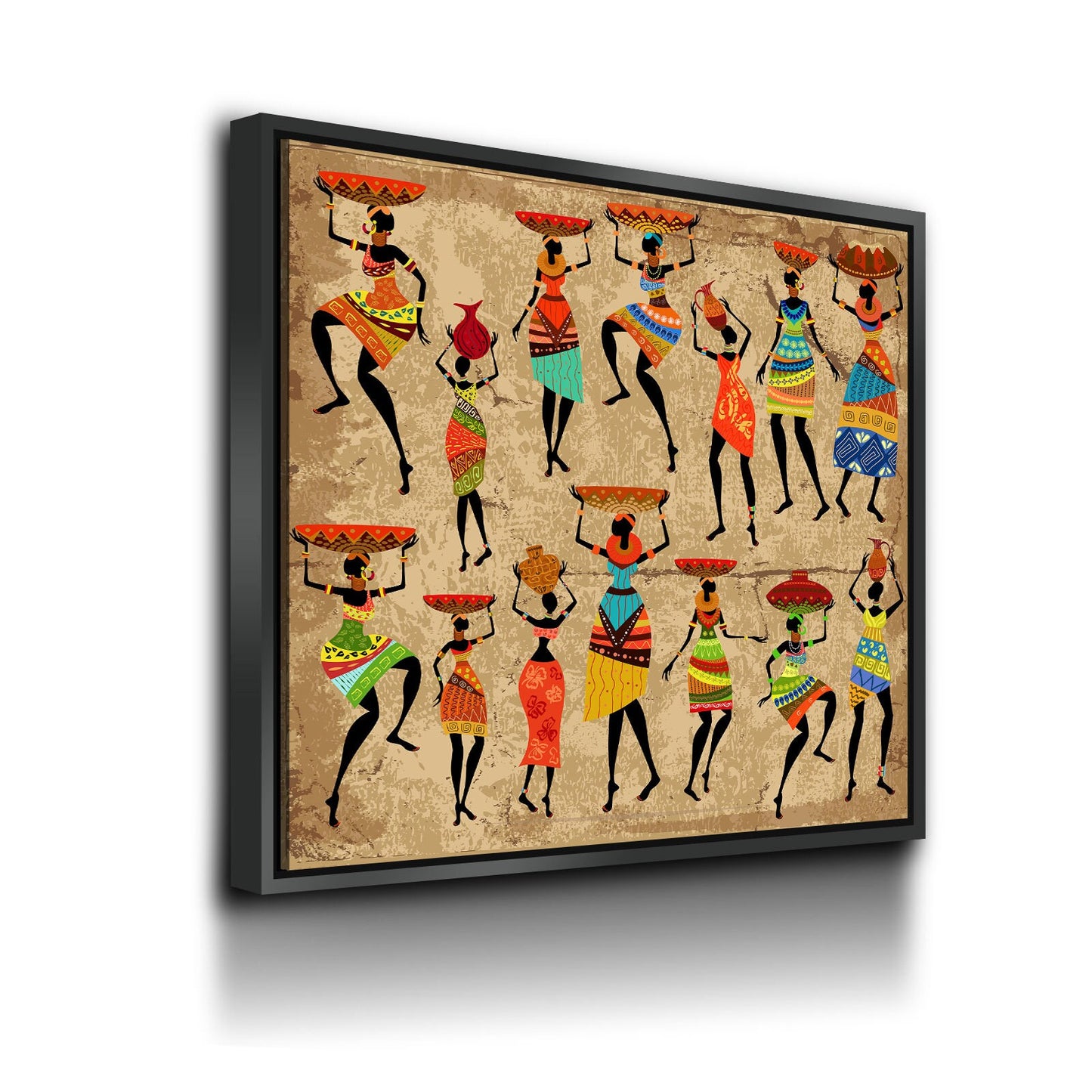 African Women Canvas Wall Art, African Tribal Art, African Decor, African Art, Grunge Ethnic Art, Dancing African Ladies - Royal Crown Pro